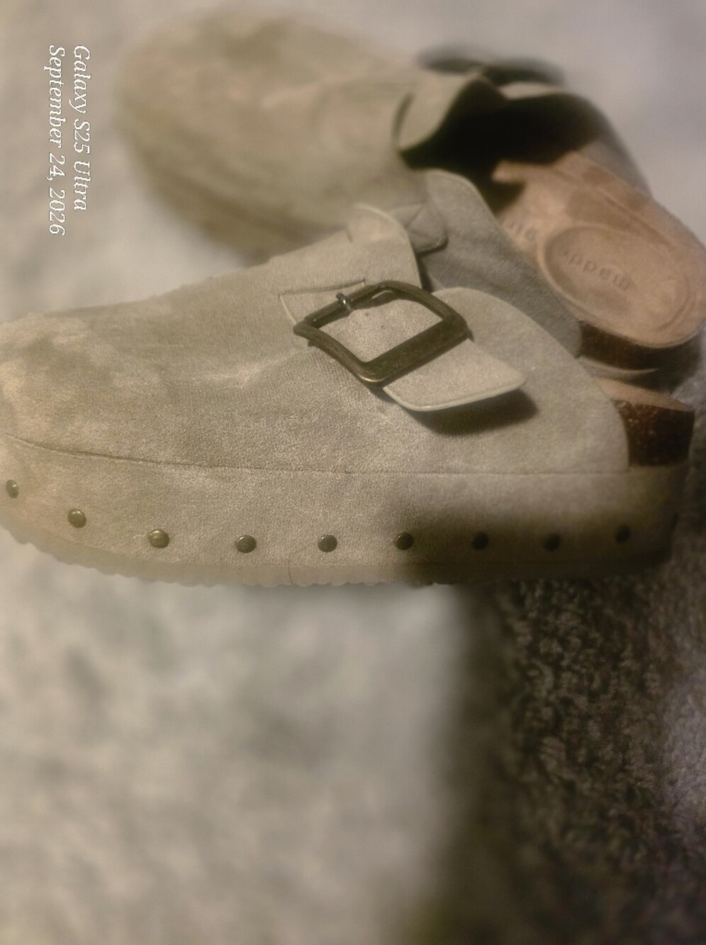 Hush Puppies Taupe Suede Buckle Platform Clogs